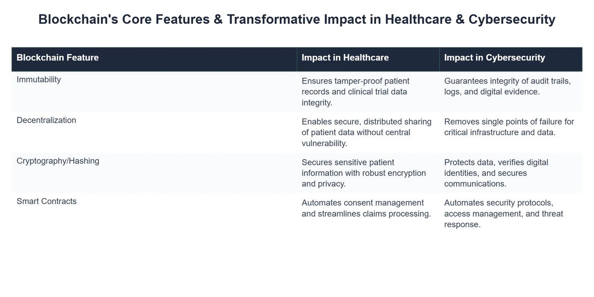 Blockchain's Core Features & Transformative Impact in Healthcare & Cybersecurity