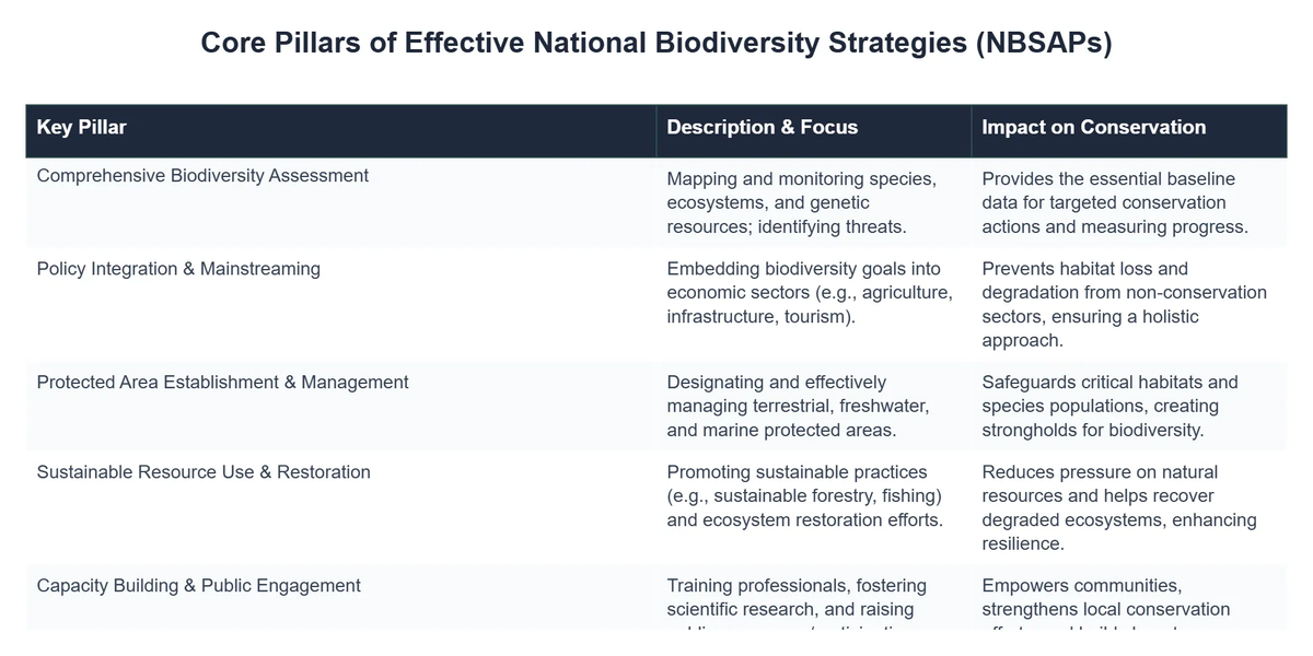Core Pillars of Effective National Biodiversity Strategies (NBSAPs)