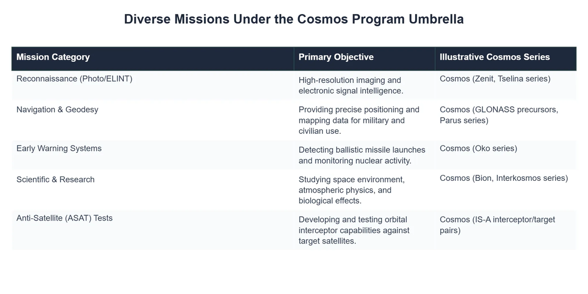 Diverse Missions Under the Cosmos Program Umbrella