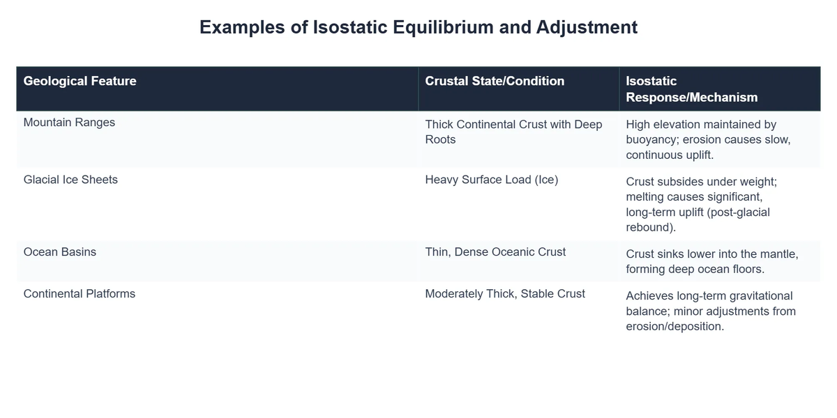 Examples of Isostatic Equilibrium and Adjustment