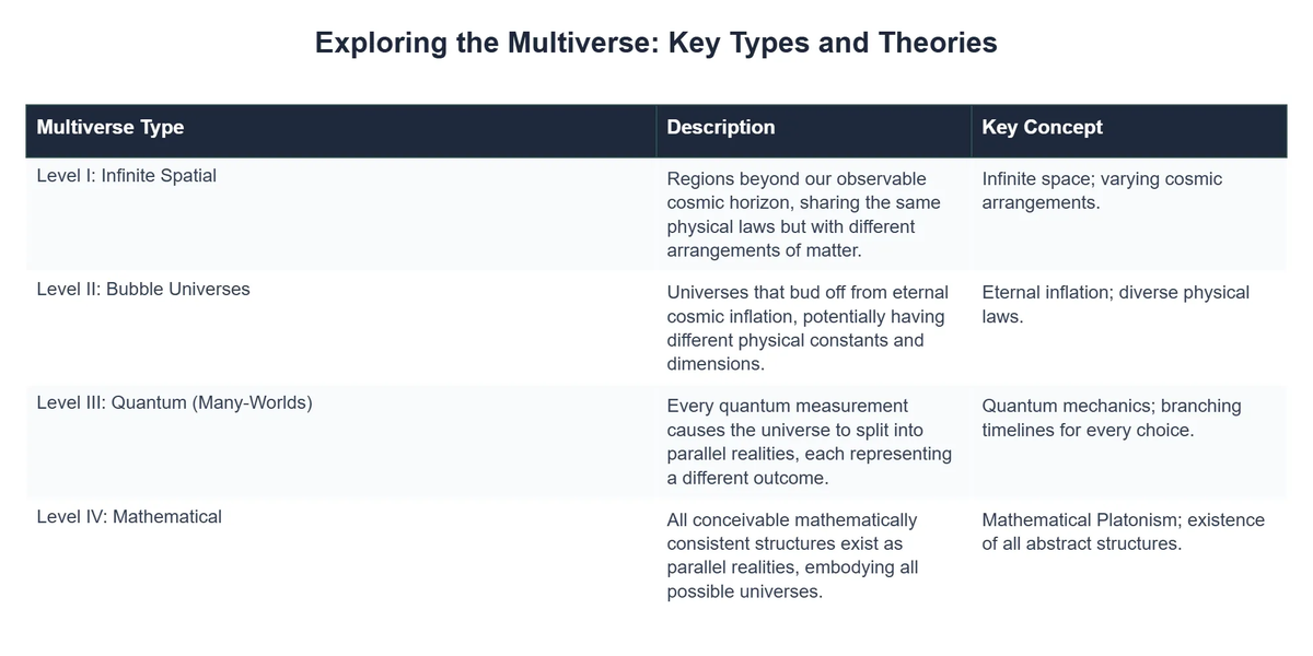 Exploring the Multiverse: Key Types and Theories