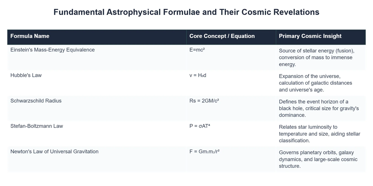 Fundamental Astrophysical Formulae and Their Cosmic Revelations