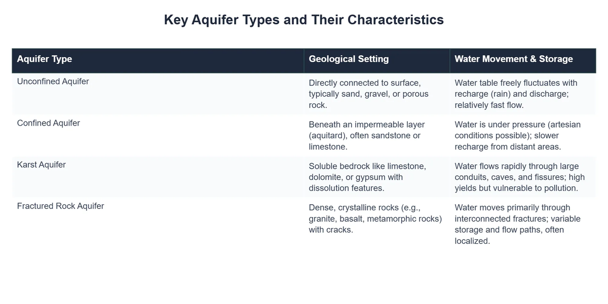 Key Aquifer Types and Their Characteristics