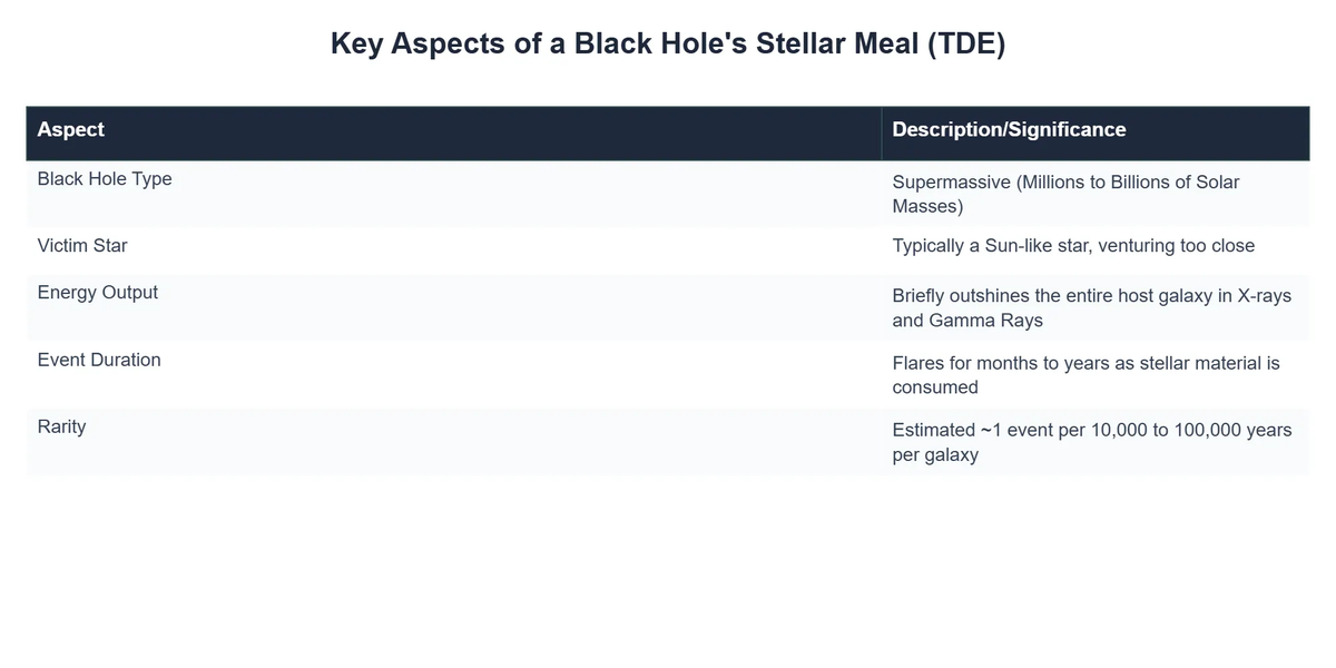 Key Aspects of a Black Hole's Stellar Meal (TDE)