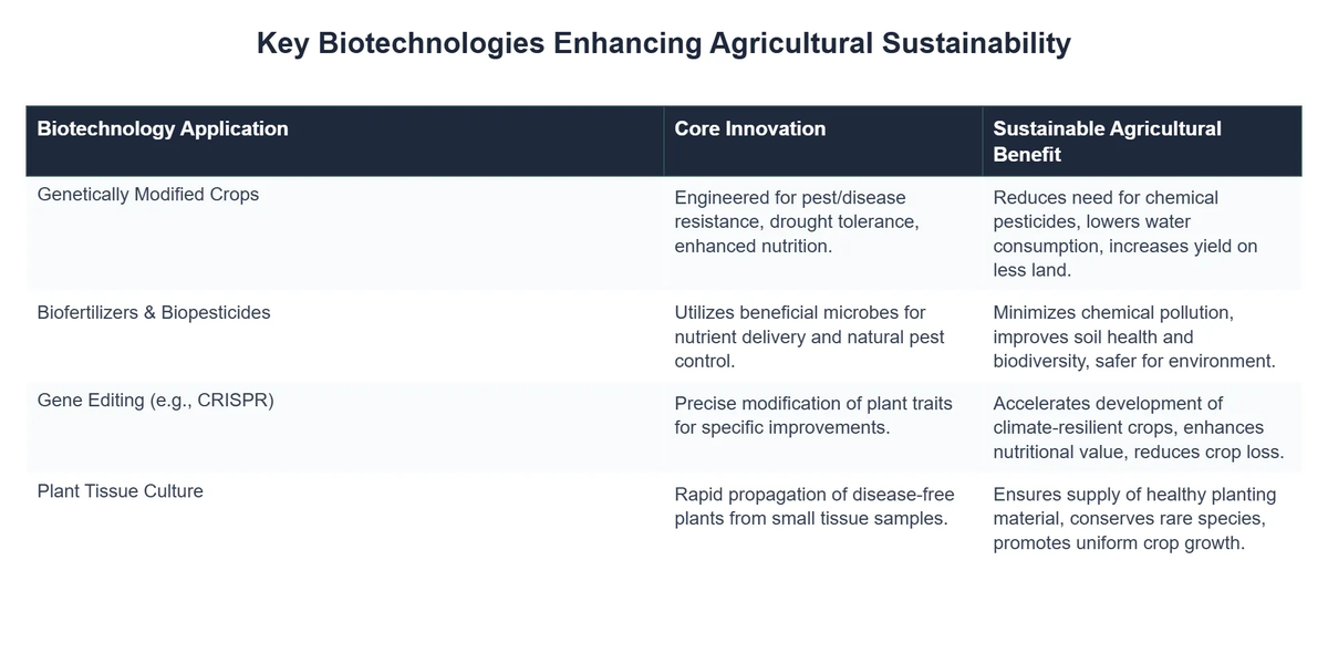Key Biotechnologies Enhancing Agricultural Sustainability