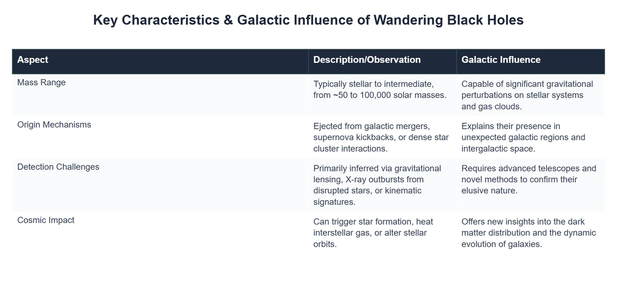 Key Characteristics & Galactic Influence of Wandering Black Holes