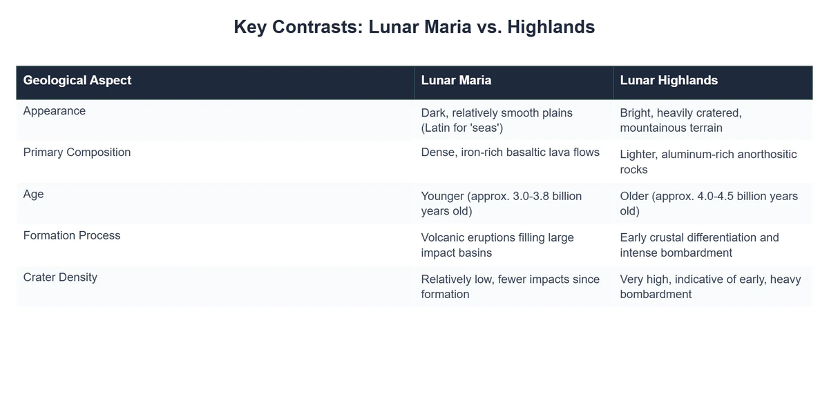 Key Contrasts: Lunar Maria vs. Highlands