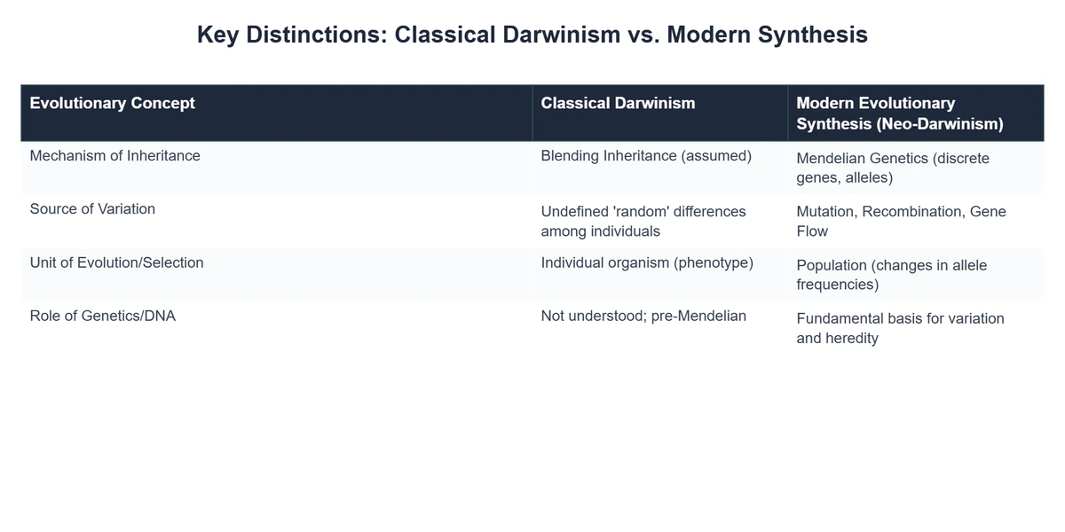 Key Distinctions: Classical Darwinism vs. Modern Synthesis