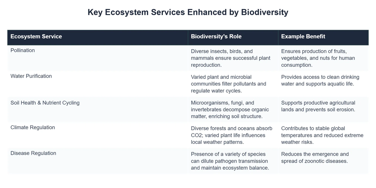 Key Ecosystem Services Enhanced by Biodiversity