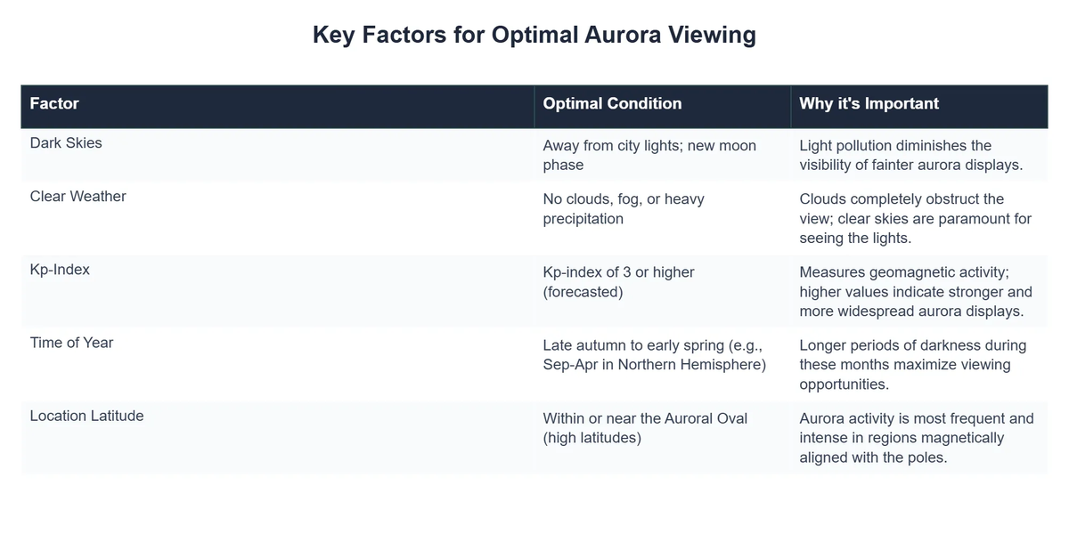 Key Factors for Optimal Aurora Viewing