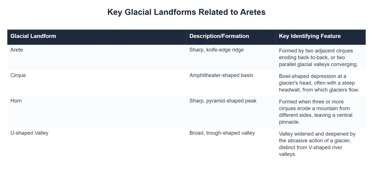 Key Glacial Landforms Related to Aretes