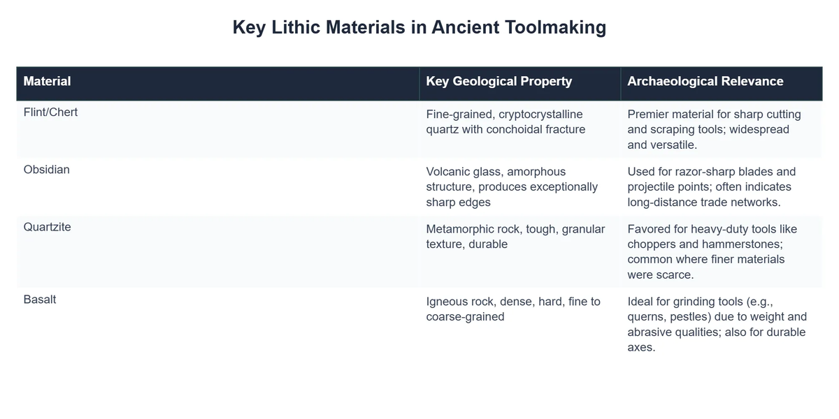 Key Lithic Materials in Ancient Toolmaking