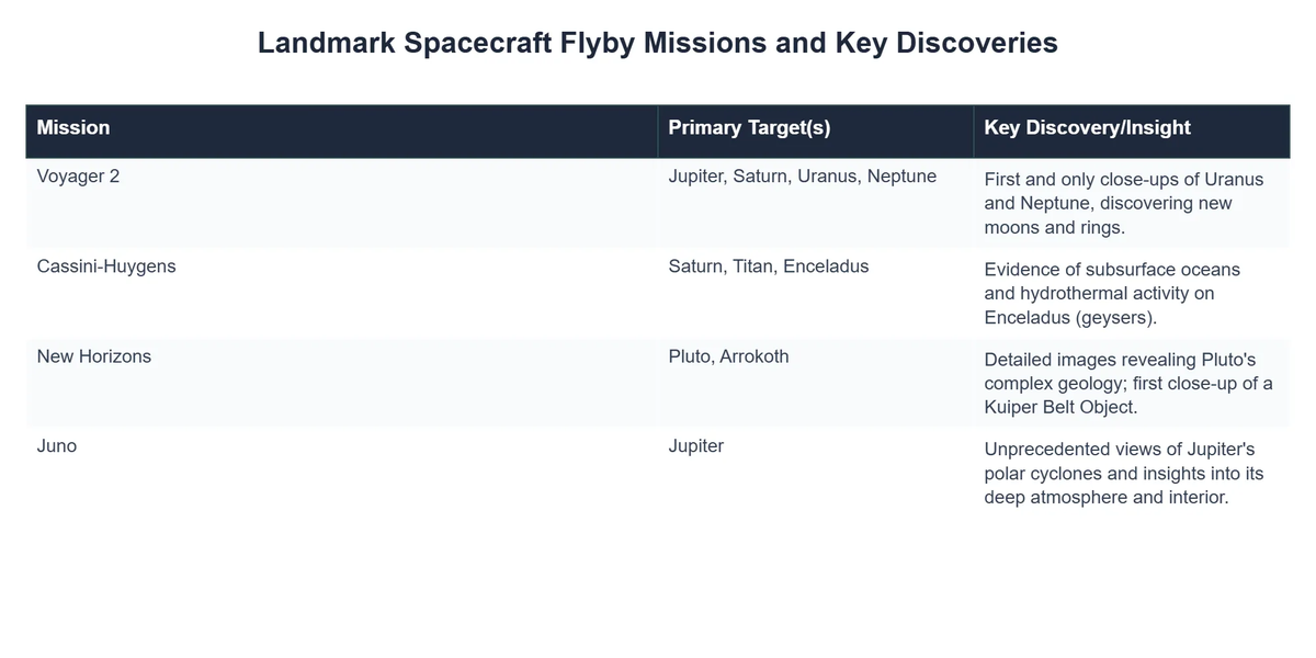 Landmark Spacecraft Flyby Missions and Key Discoveries
