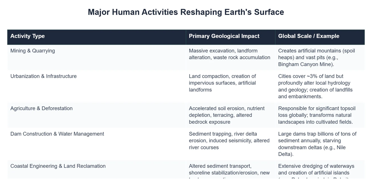 Major Human Activities Reshaping Earth's Surface