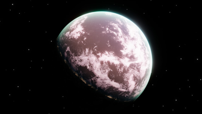 A large, cloudy Earth-like planet with a glowing atmosphere floats in dark, star-filled space, symbolizing the celestial body focused on for planetary defense.