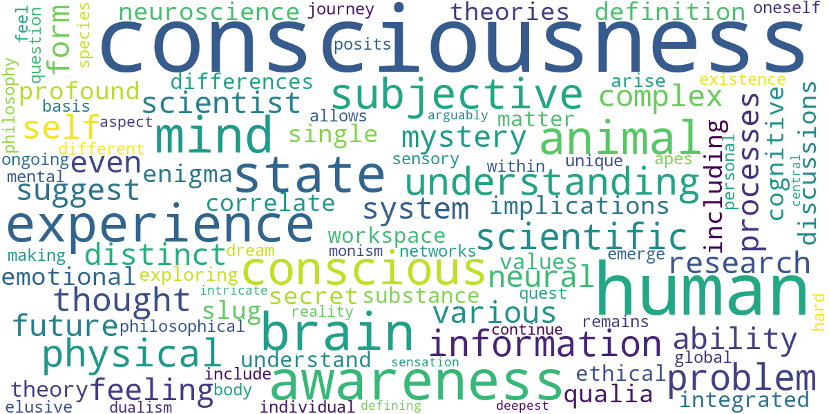 Word cloud for article: Human Consciousness: Exploring the Mind's Deepest Mystery