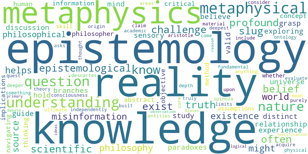 Word cloud for article: Metaphysics and Epistemology: Unlocking Reality's Mysteries