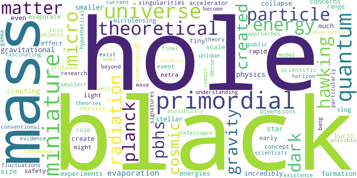 Word cloud for article: Miniature Black Holes: Exploring Primordial and Lab-Created Singularities