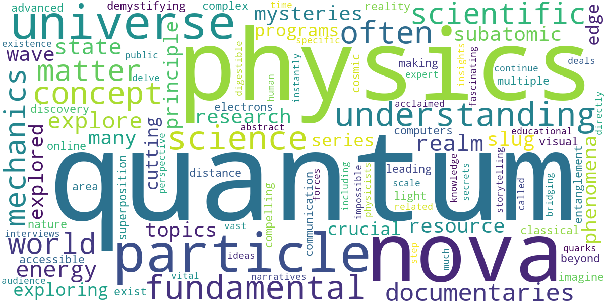 Word cloud for article: NOVA Quantum Physics: Exploring the Universe's Mysteries