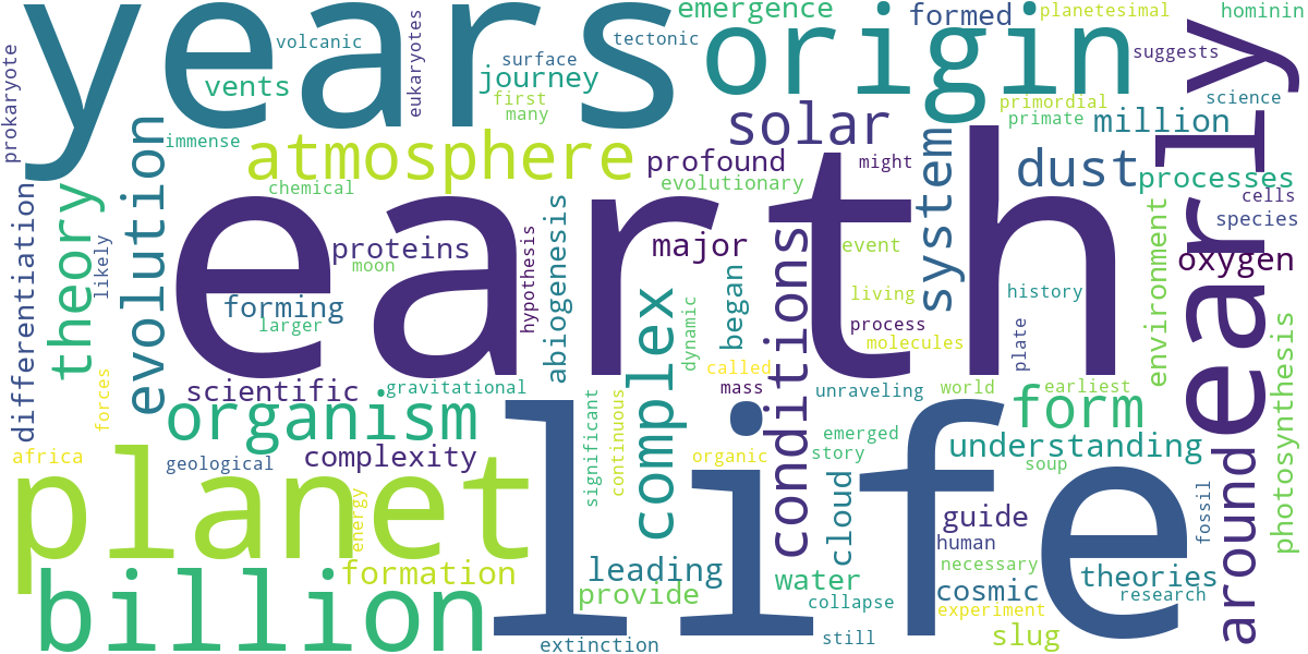 Word cloud for article: Origin of Earth and Life: Unraveling the Enigma