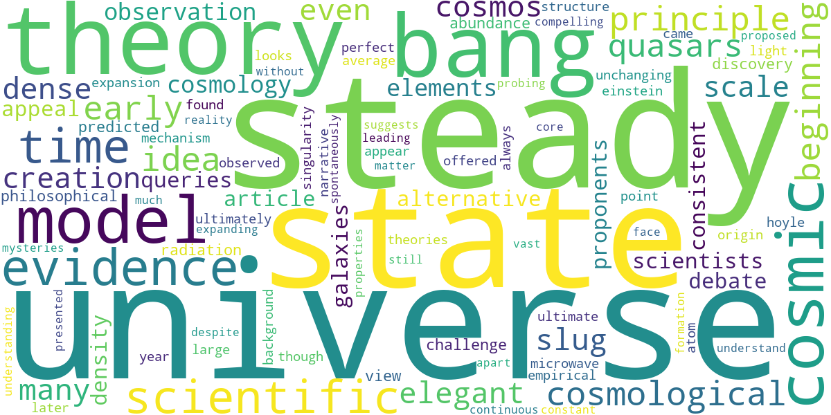Word cloud for article: Steady State Theory: An Alternative to the Big Bang