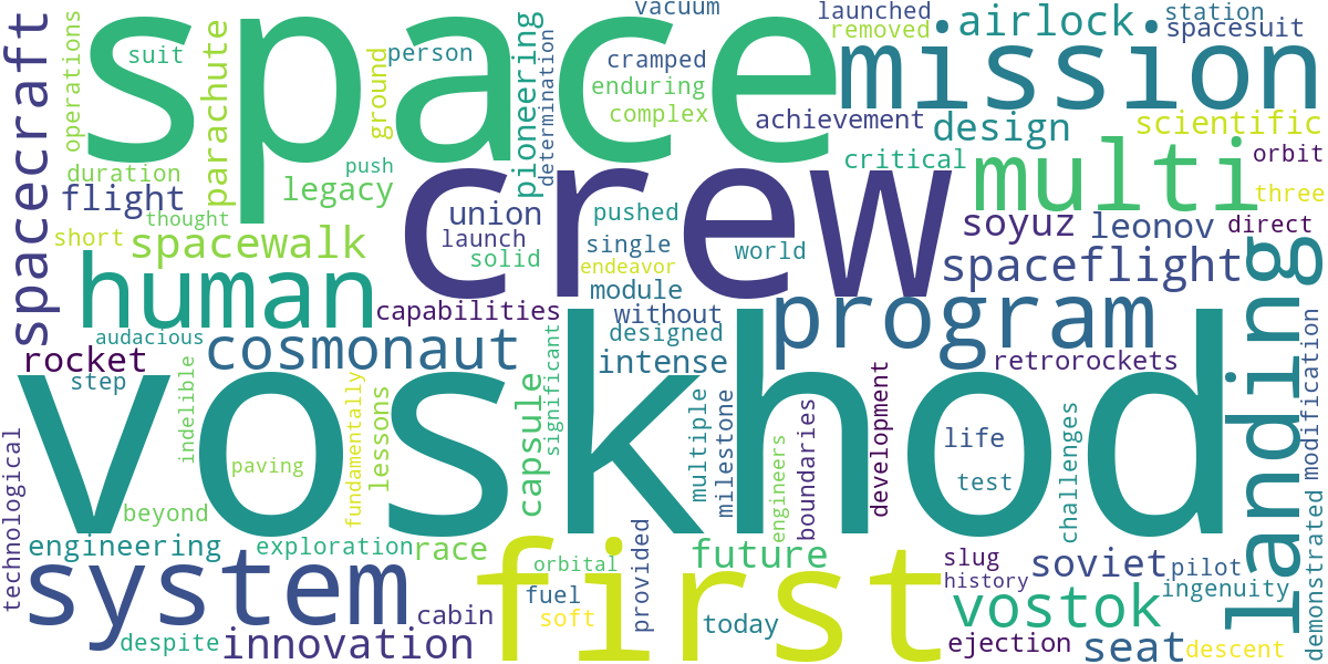 Word cloud for article: Voskhod Spacecraft: Pioneering Multi-Crew Space Missions