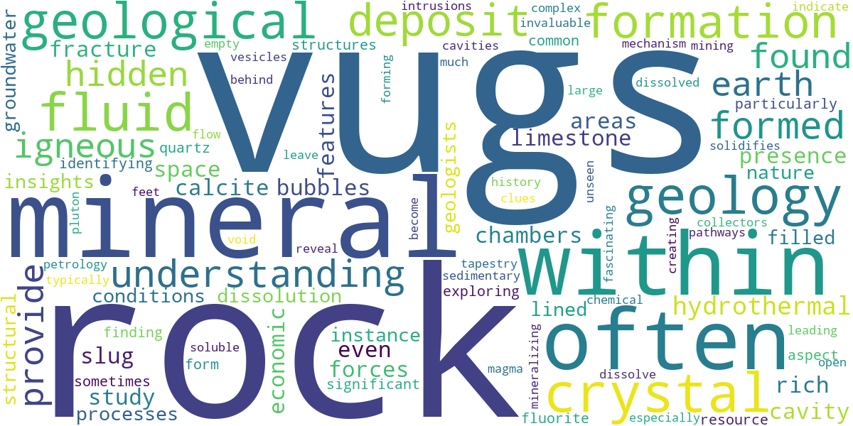 Word cloud for article: Vugs in Geology: Uncovering Hidden Rock Chambers